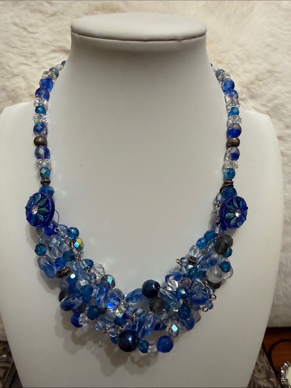 Blue Multi-Strand Glass Bead Necklace